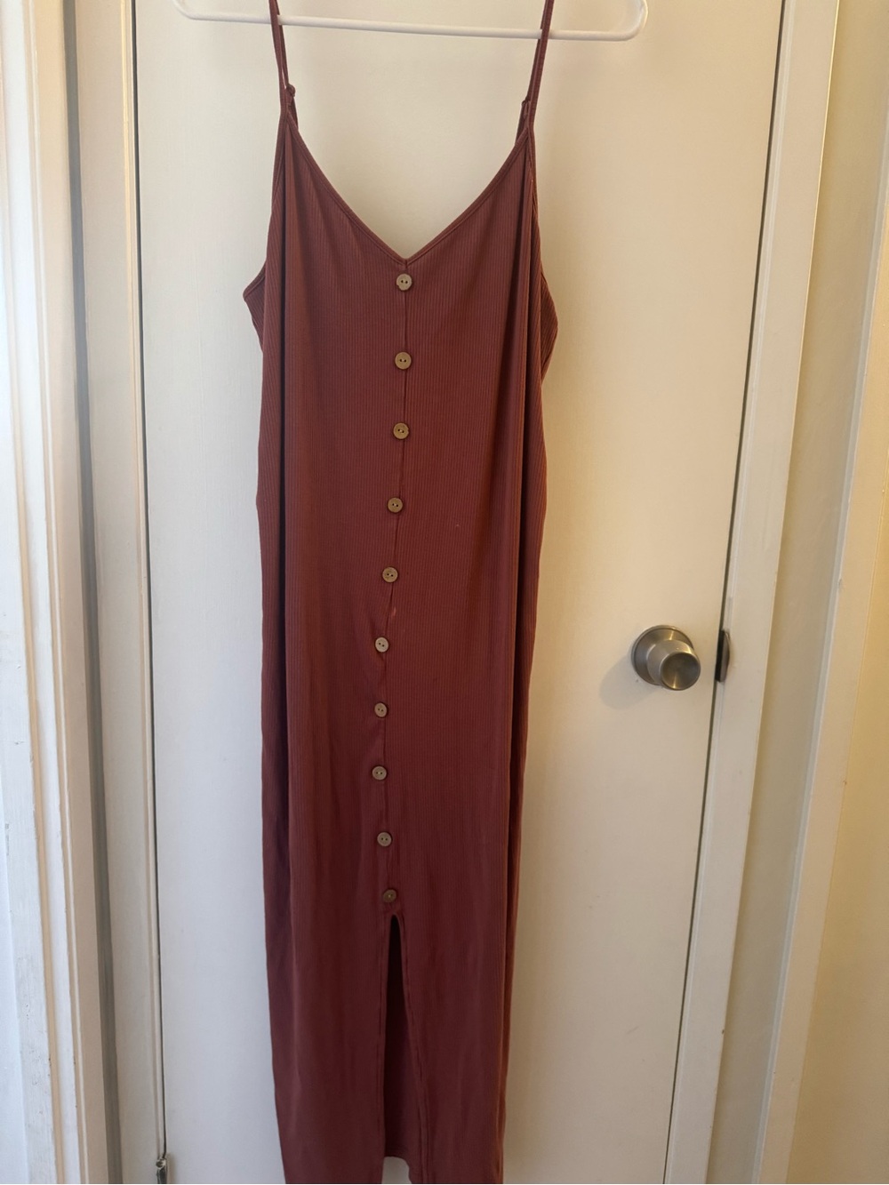 Spaghetti Strap Button-Front Midi Dress in Rust